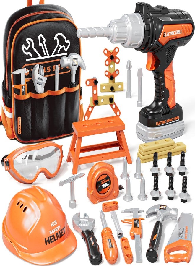 KidBloom Kids Tool Set with Backpack, 50 PCS Toddler Pretend Tools with Electronic Toy Drill, Safety Helmet & DIY Parts, Toys for 3 4 Year Old Boys - Image 1